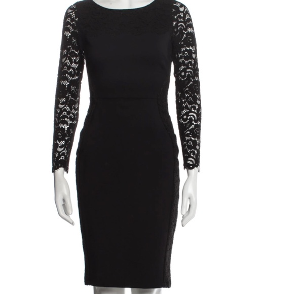 Hobbs London Black Lace Long Sleeve Knee Length Dress Size 4 Black - Picture 1 of 11